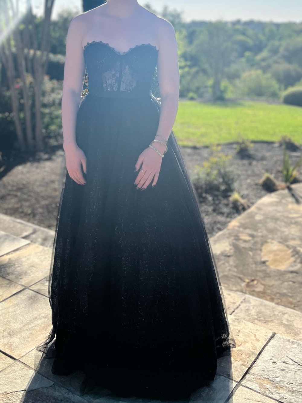 Black Lace Corset Prom Gown with Sparkle Tulle
